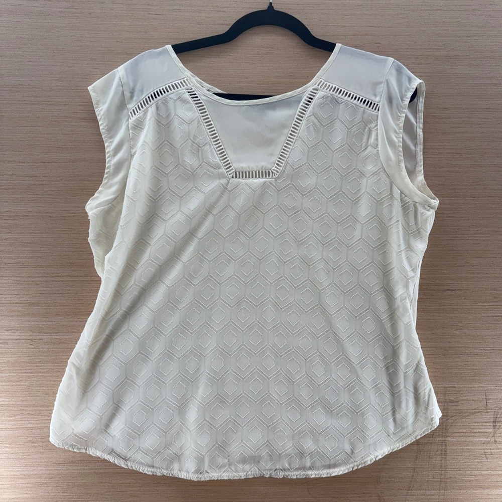 The Limited Ivory White Geometric Textured Ladder Cutout Cap Sleeve Blouse XL